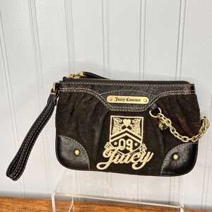 Juicy Couture Velour Leather 09 Charge It! Chain Charm Y2K Wristlet Clutch RARE